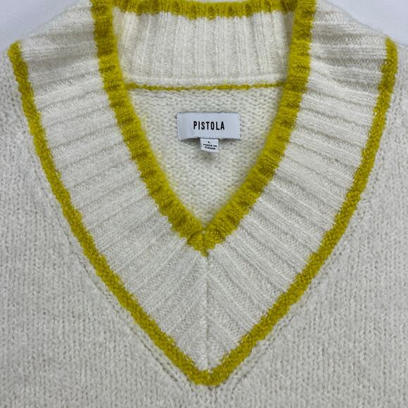 Pistola Kiran V-Neck Sweater Vest Ecru/Zest Cream/Citron Yellow Boxy Fit Size L - Picture 2 of 11